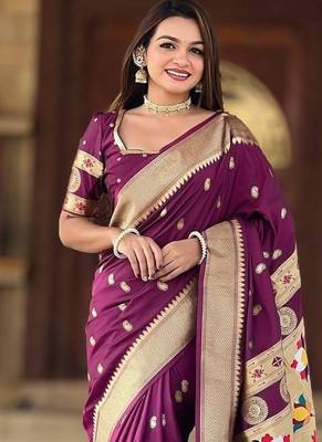 Wine Color Maharastrian Paithani Silk Saree 1