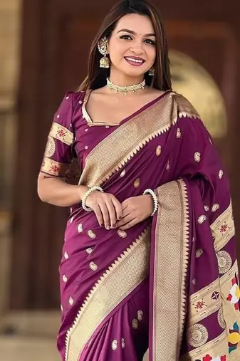 Wine Color Maharastrian Paithani Silk Saree