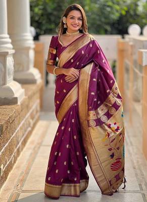 Wine Color Maharastrian Paithani Silk Saree 2