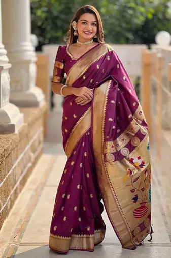 Wine Color Maharastrian Paithani Silk Saree