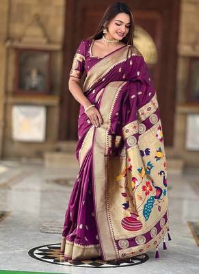 Wine Color Maharastrian Paithani Silk Saree 3