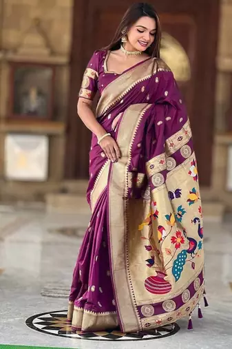 Wine Color Maharastrian Paithani Silk Saree
