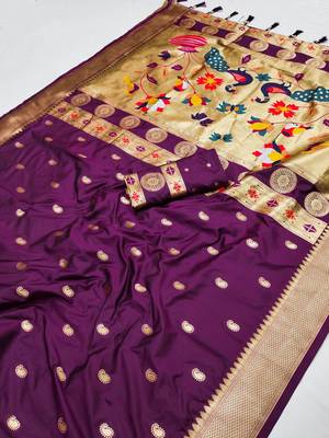 Wine Color Maharastrian Paithani Silk Saree 5