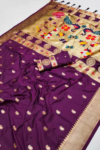 Wine Color Maharastrian Paithani Silk Saree