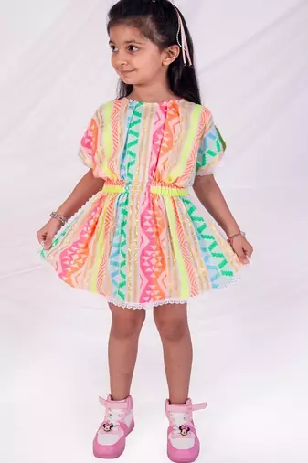 Multicolor embroidered faux polyester dress