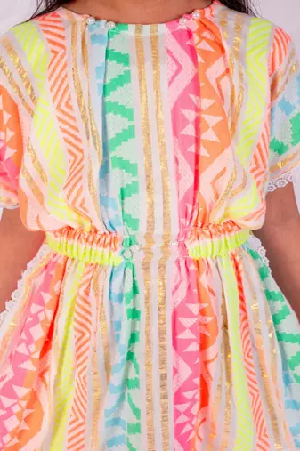 Multicolor embroidered faux polyester dress