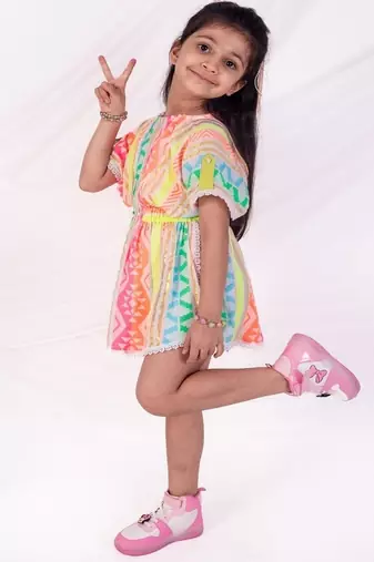 Multicolor embroidered faux polyester dress