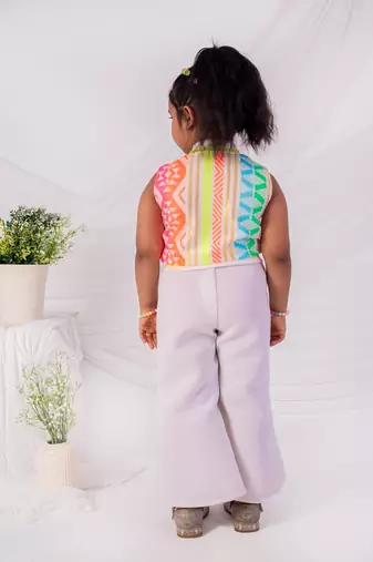 Multicolor printed faux polyester co ord set