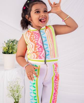 Multicolor printed faux polyester co ord set 3
