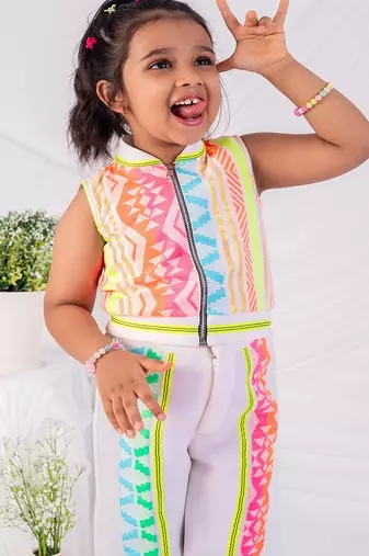 Multicolor printed faux polyester co ord set