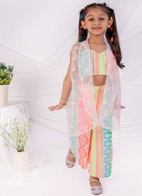 Multicolor printed organza  three piece co ord set 1