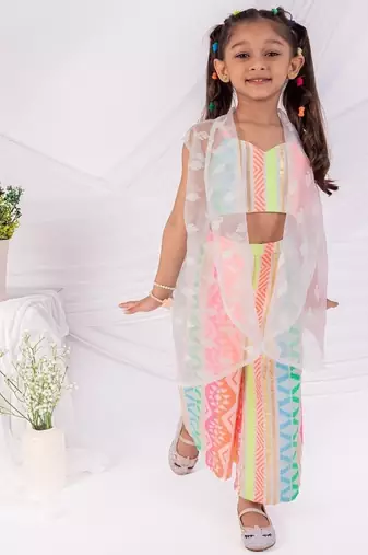 Multicolor printed organza  three piece co ord set