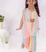 Multicolor printed organza  three piece co ord set