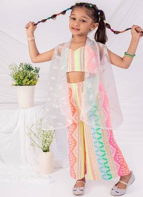 Multicolor printed organza  three piece co ord set 2