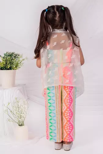 Multicolor printed organza  three piece co ord set