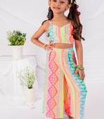 Multicolor printed faux polyester co ord set