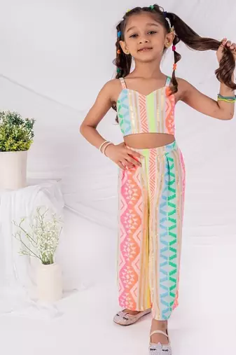 Multicolor printed faux polyester co ord set