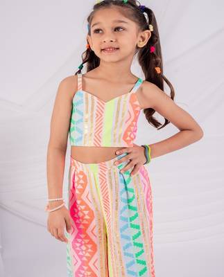 Multicolor printed faux polyester co ord set 3