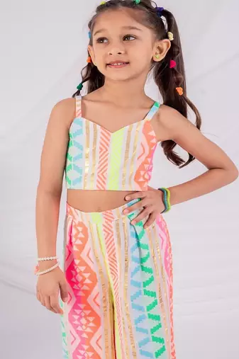 Multicolor printed faux polyester co ord set