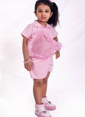 Pink embroidered cotton co ord set 1