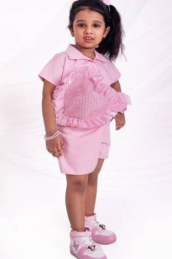 Pink embroidered cotton co ord set