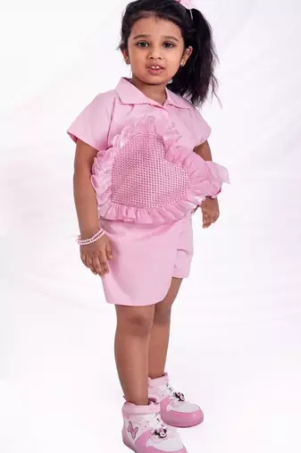Pink embroidered cotton co ord set