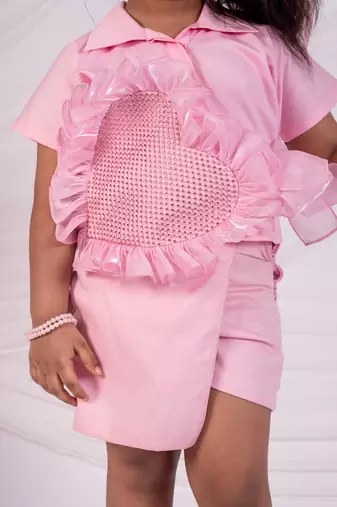 Pink embroidered cotton co ord set
