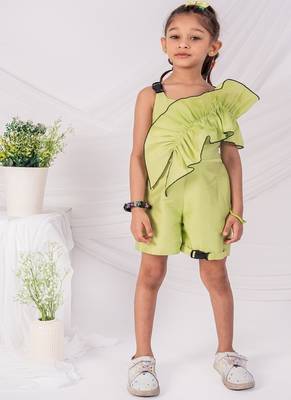 Green plain blended cotton co ord set 1