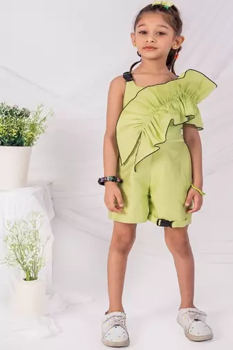 Green plain blended cotton co ord set