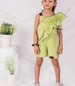 Green plain blended cotton co ord set