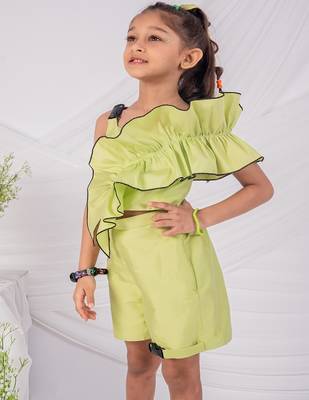 Green plain blended cotton co ord set 2