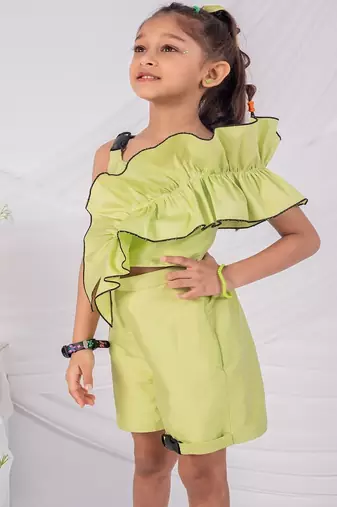 Green plain blended cotton co ord set