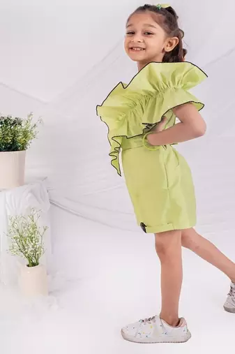 Green plain blended cotton co ord set