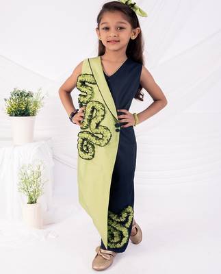 Green and blue embroidered blended cotton jumpsuit 1