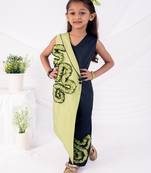 Green and blue embroidered blended cotton jumpsuit