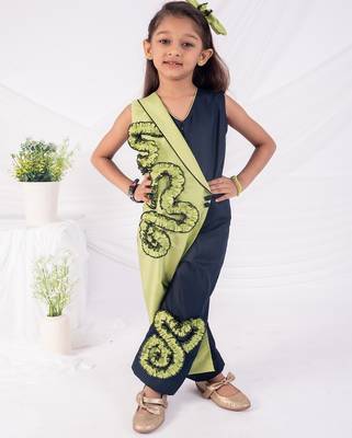 Green and blue embroidered blended cotton jumpsuit 2