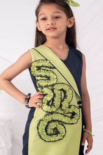 Green and blue embroidered blended cotton jumpsuit