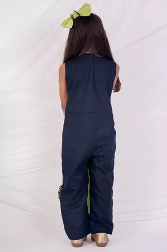 Green and blue embroidered blended cotton jumpsuit