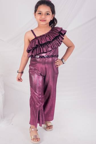 Purple plain net jumpsuit