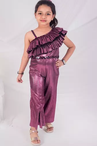 Purple plain net jumpsuit