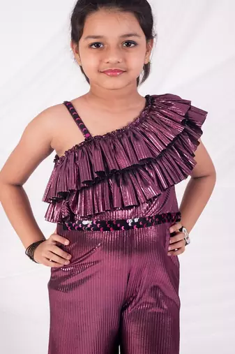 Purple plain net jumpsuit