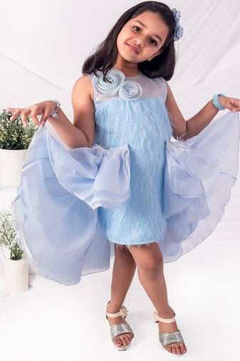 Blue embroidered organza dress