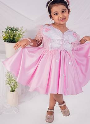 Pink embroidered satin dress 1