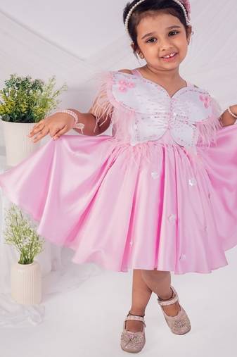 Pink embroidered satin dress