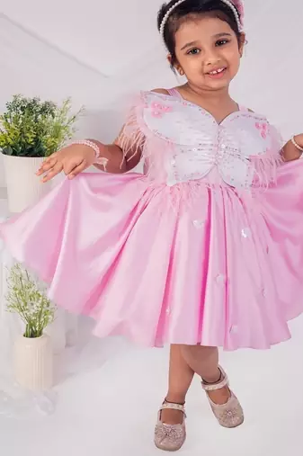 Pink embroidered satin dress