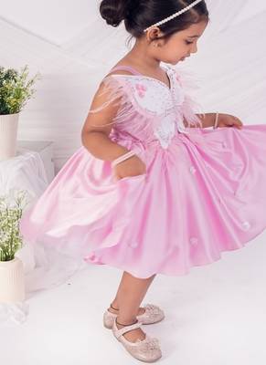 Pink embroidered satin dress 2