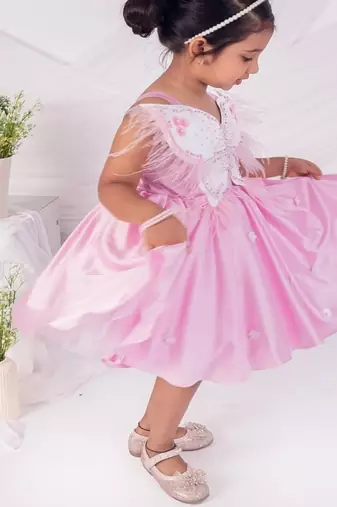 Pink embroidered satin dress