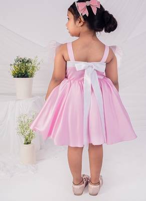 Pink embroidered satin dress 3