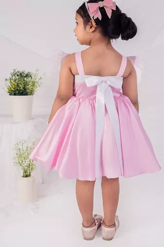 Pink embroidered satin dress