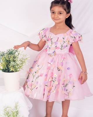 Pink embroidered satin dress 1